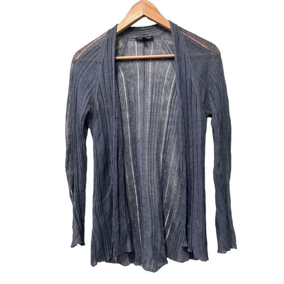 Eileen Fisher Open Front Long Sleeve Ribbed Semi-Sheer Gray Cardigan Size PS - Picture 2 of 9